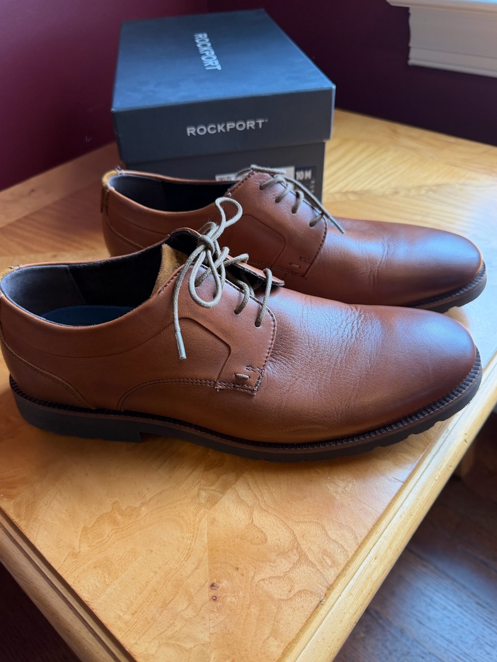 Rockport Men’s Tan Leather Derby Oxfords Sz 10